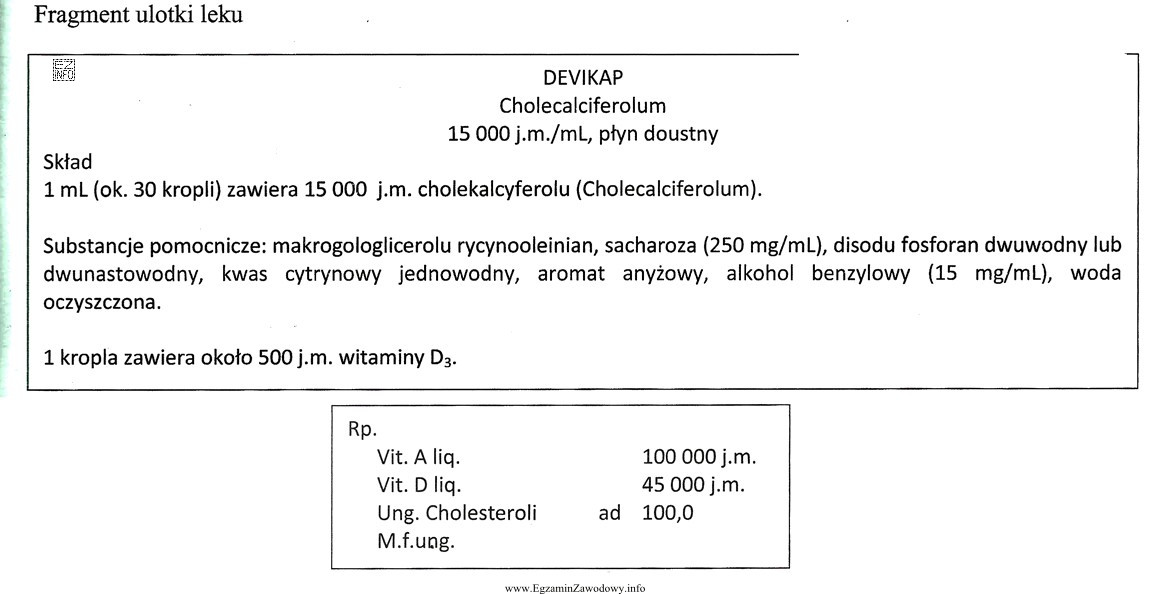 Średnia gęstość roztworu Devikap wynosi 1,10 g/mL. Oblicz, ile 