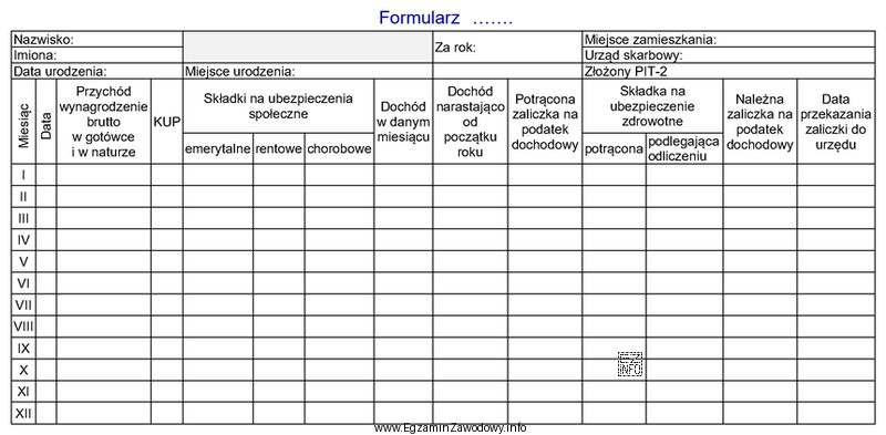 Zamieszczony formularz służy do sporządzania