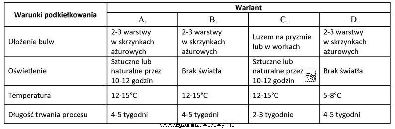Który wariant zapewnia optymalne warunki podkiełkowania sadzeniaków?