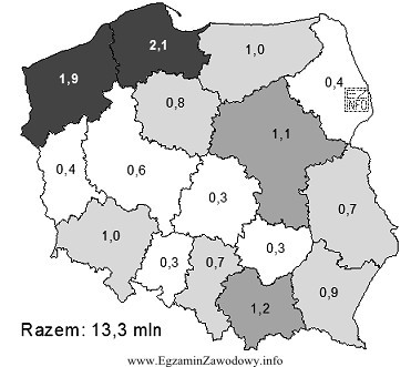 Na podstawie przedstawionych na mapie danych wskaż, które wojewó
