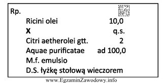 Która substancja, oznaczona w zamieszczonej recepcie jako X, powinna 