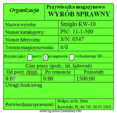 Przedstawiona na ilustracji przywieszka podpięta do śmigła oznacza, ż