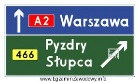 Zjazd w kierunku miejscowości Pyzdry i Słupca wskazuje 