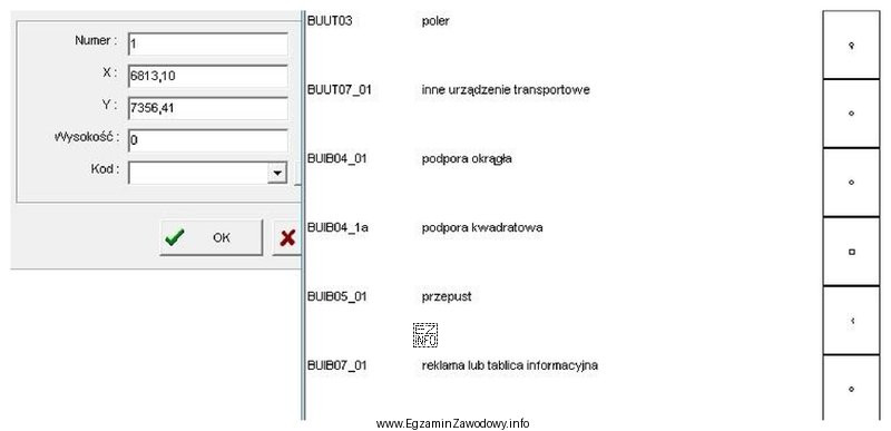 Na podstawie danych zamieszczonych w oknach dialogowych z programu kartograficznego 