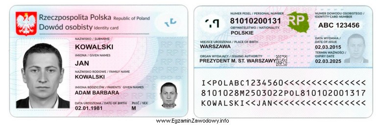 Termin ważności przedstawionego na wzorze dowodu osobistego to