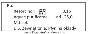 Podczas sporządzania leku według przedstawionej recepty: Resorcinoli 0,15, Aquae 