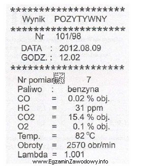 Przedstawiony na rysunku wydruk wyników pomiarów został sporzą