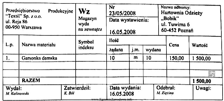 Przedstawiony dowód księgowy zawiera błąd, polegający 
