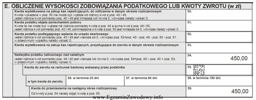 Wykazana w części E deklaracji VAT-7 za listopad kwota 450,00 