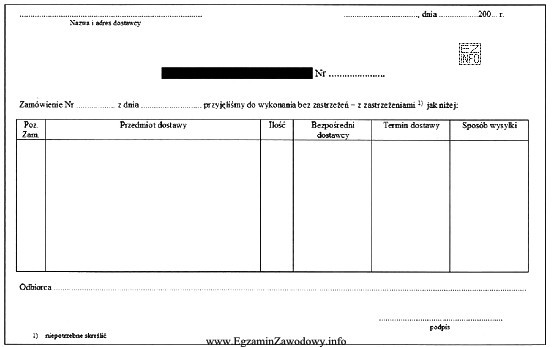 Przedstawiony formularz dokumentu to