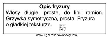 Fryzura zaprojektowana zgodnie z przedstawionym opisem przyjmuje geometryczną formę