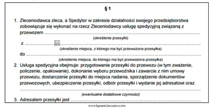 Na rysunku został przedstawiony fragment umowy