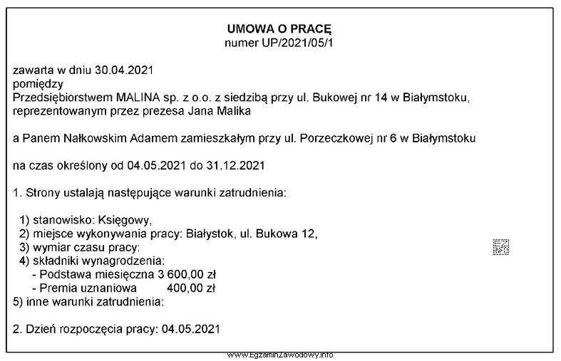 Ustal, której informacji brakuje w przedstawionej treści Umowy 