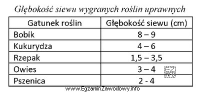 Określ głębokość siewu pszenicy na podstawie zamieszczonego zestawienia.