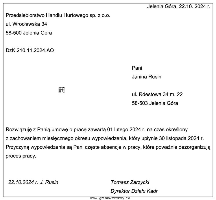 O którą informację należy uzupełnić pismo w 