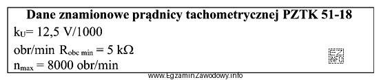 Na podstawie danych znamionowych prądnicy tachometrycznej określ, jaką 