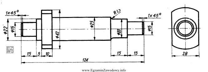 Stopień wałka, przedstawionego na rysunku, o średnicy 25 mm ma 