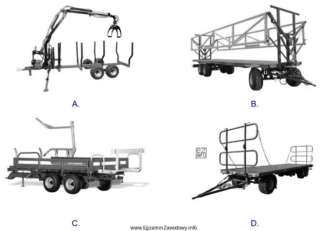 Która ilustracja przedstawia samozaładowczą przyczepę do transportu bel 