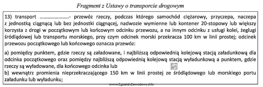 W podanym fragmencie ustawy definiowany jest transport