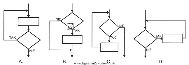 Który z zamieszczonych schematów blokowych przedstawia instrukcję iteracyjną 