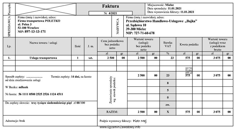 W jakiej formie, na podstawie przedstawionej faktury, nastąpi zapł