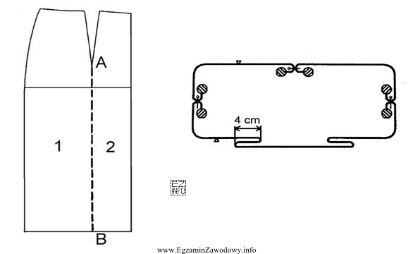 Na rysunku przedstawiono formę 1/2 przodu spódnicy damskiej z dwiema 