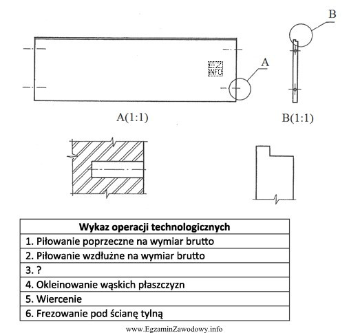 W wykazie operacji technologicznych potrzebnych do wykonywania elementu pokazanego na 