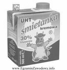 Rysunek przedstawia opakowanie śmietanki. Produkt utrwalono metodą