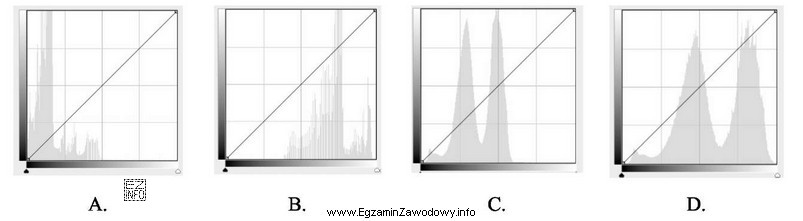 Który z histogramów przedstawia zbyt jasny obraz?