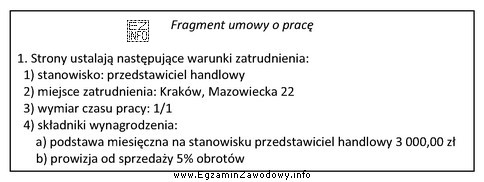 Na podstawie przestawionego fragmentu umowy ustal miesięczną wysokość wynagrodzenia 
