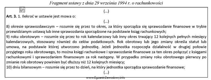 Zgodnie z zamieszczonym przepisem ustawy, rokiem obrotowym jest