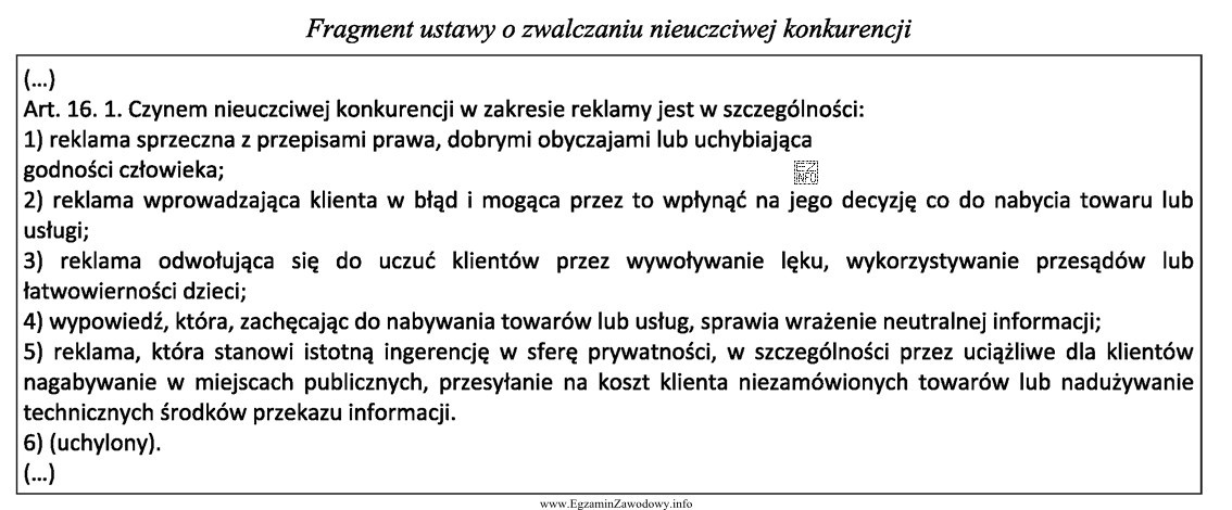 Która z reklam nie jest przejawem nieuczciwej konkurencji zgodnie 