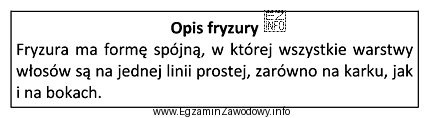 Fryzura zaprojektowana zgodnie z zamieszczonym opisem przyjmuje geometryczną formę