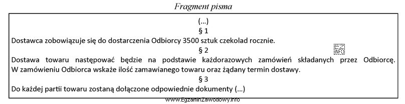 Zamieszczony fragment pisma dotyczy umowy