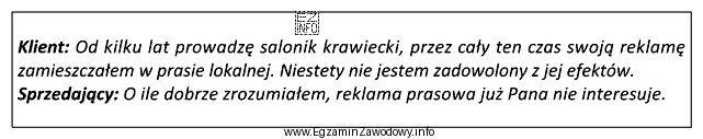 Na podstawie przedstawionego fragmentu rozmowy sprzedażowej określ technikę 