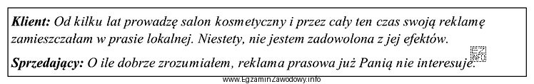 Określ na podstawie fragmentu rozmowy sprzedażowej, którą 