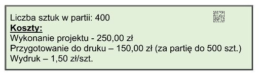 Oblicz koszt jednostkowy ulotki na podstawie załączonych danych.