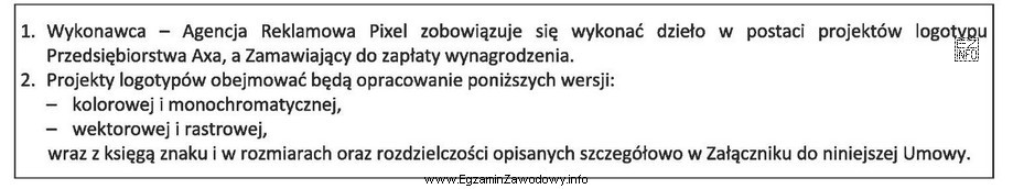 Którego zagadnienia dotyczy załączony fragment umowy, zawartej 