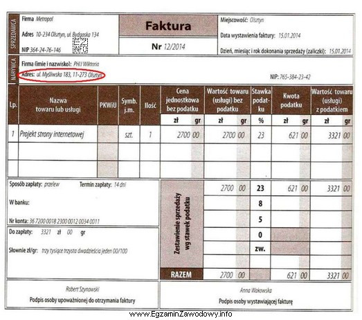 Który dokument należy wystawić, jeśli zamieszczona faktura 