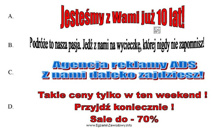 Który z załączonych fragmentów reklam prasowych 