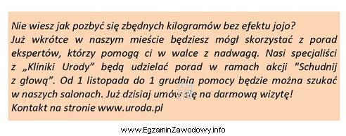 Jaką funkcję, w załączonym ogłoszeniu, pełni tekst: 