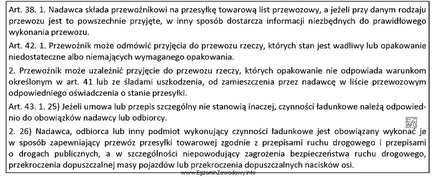 Czynności ładunkowe, zgodnie z ustawą o prawie przewozowym, 