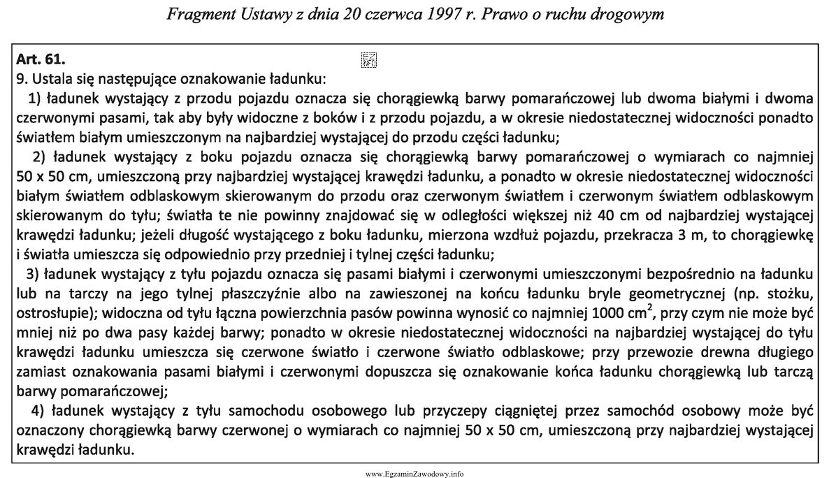 Ładunek wystający poza obrys pojazdu w jego bocznej częś