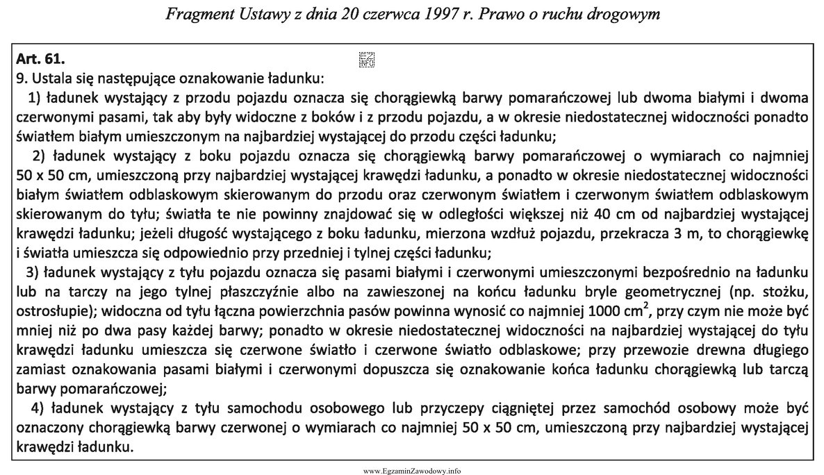 Ładunek wystający poza obrys pojazdu w jego bocznej 