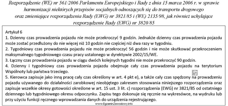 Tygodniowy łączny czas prowadzenia samochodu ciężarowego 