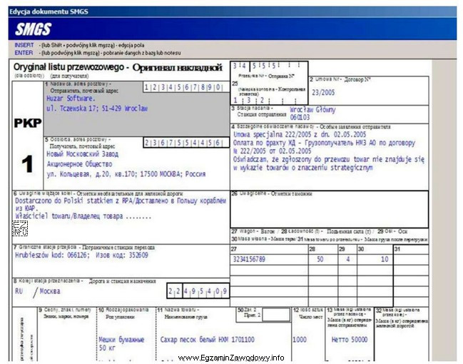 Na rysunku przedstawiono dokument, który jest stosowany do przewozu ł