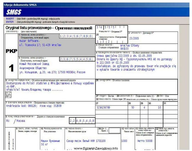 Na rysunku przedstawiono dokument, który jest stosowany do przewozu 