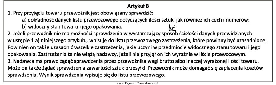 Zgodnie z konwencją CMR (fragment powyżej) nadawca ma prawo żą