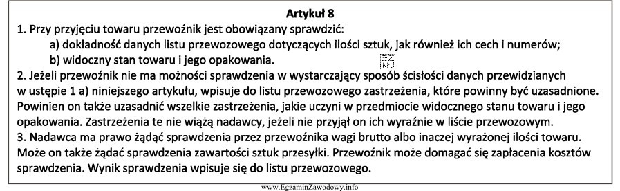 Zgodnie z konwencją CMR (fragment powyżej) nadawca ma prawo 