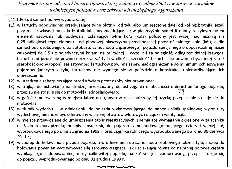 Zgodnie z przedstawionym fragmentem rozporządzenia Ministra Infrastruktury, do obowią